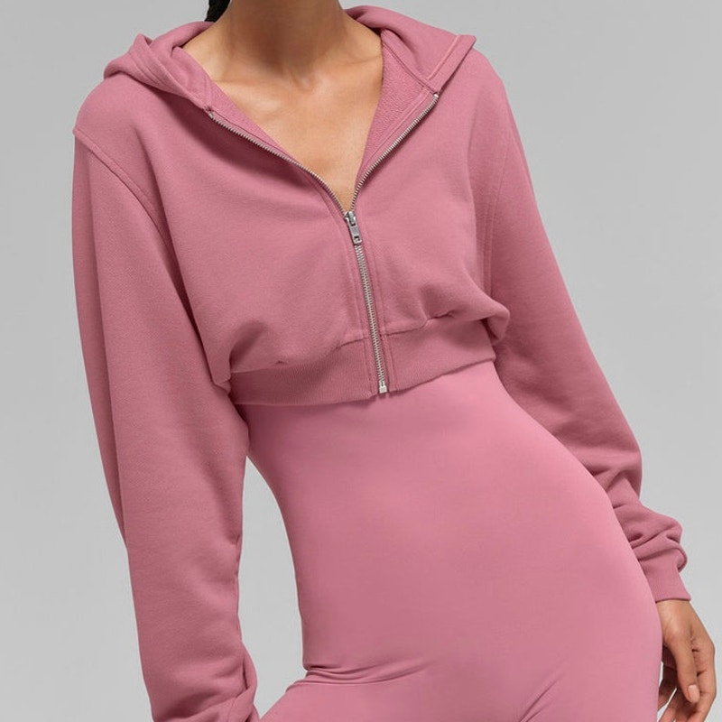 New Alo Yoga Sweet Escape Zip Up Hoodie Pink Cropped Lounge Athleisure Minimal